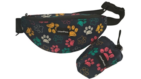 Nerka spacerowa w zestawie z saszetką na treserki UrbanPaws. rozmiar L., kolorowe łapki