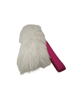 Szarpak z naturalnego futra owczego z rączką dla małych i średnich psów w kolorze białym