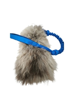 Szarpak z naturalnego futra owczego z amortyzatorem dla średnich i dużych psów, kolor szary