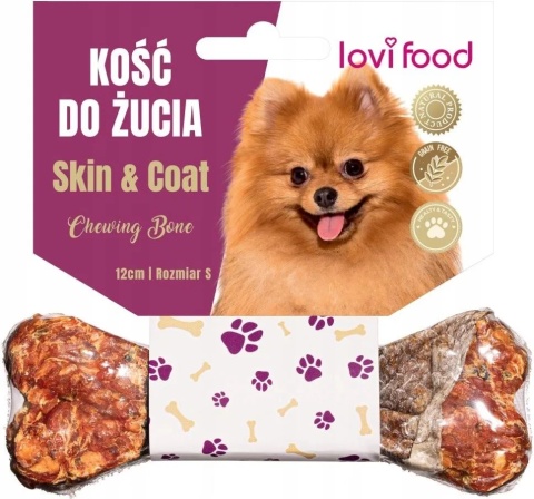 Naturalna kość do żucia dla psa, sakóra wołowa z łososiem, na skórę i sierść, 12 cm