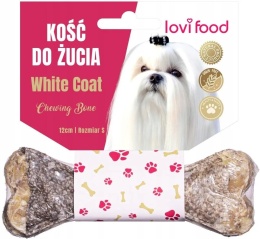 Naturalna kość do żucia dla białego psa, skóra wołowa z dorszem - S 12 cm