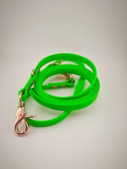 Smycz miejska PVC | 2m | 13 mm | zielony neon | karabińczyk spustowy w kol. różowego złota