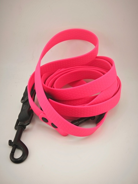 Smycz przepinana HEXA | 3m | 20mm | różowo - czarna | karabińczyk standardowy czarny| handsfree