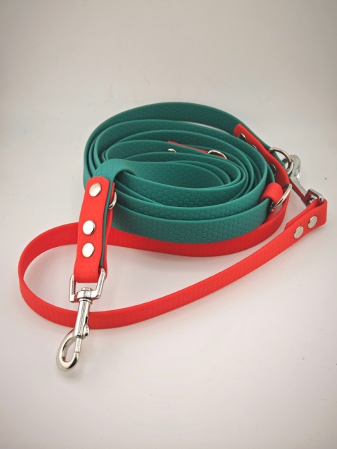 Smycz przepinana HEXA | 4 m | 20 mm | zielono - czerwona | karabińczyk standardowy srebrny| handsfree